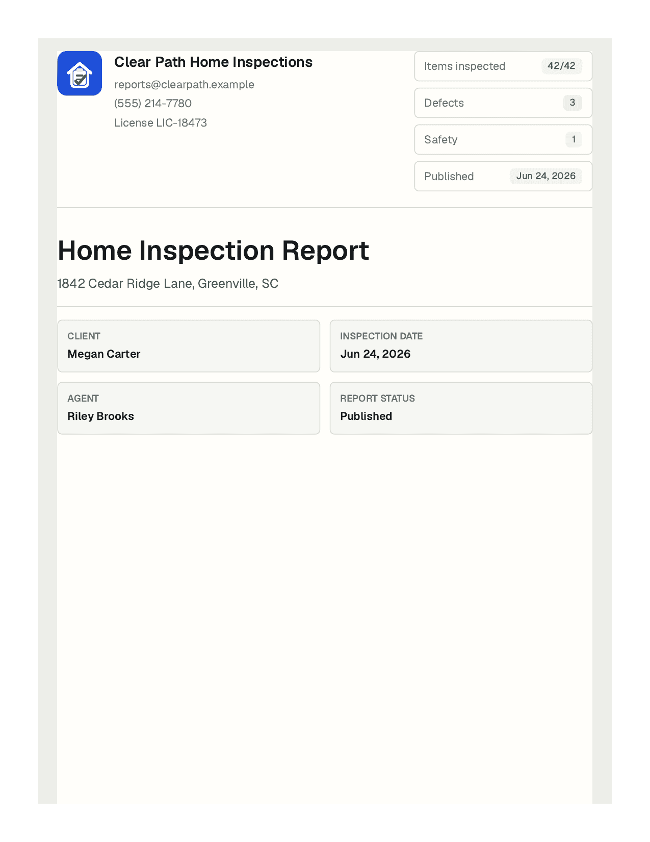 InspectorKit sample report cover page