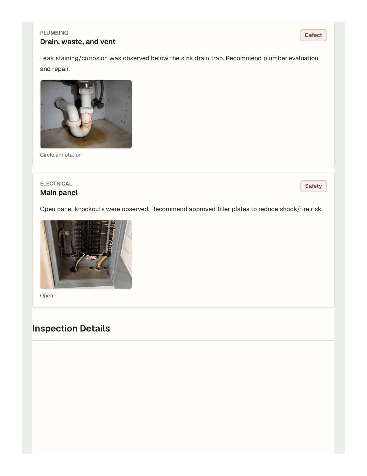 InspectorKit sample report photo findings page
