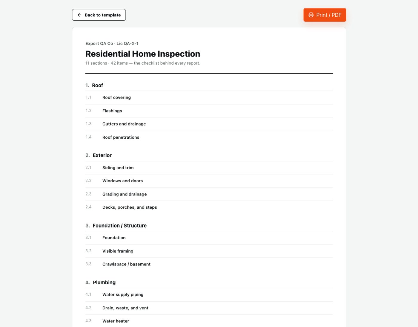 A rebuilt residential template exported as a printable document, the deliverable a done-for-you setup produces.