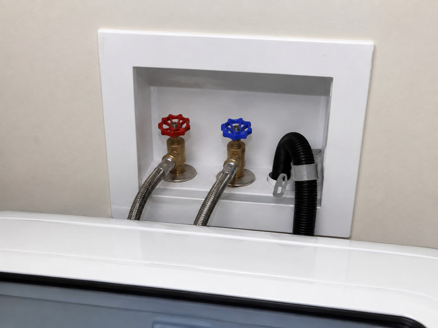 Accessible washer shutoffs and appliance connections.